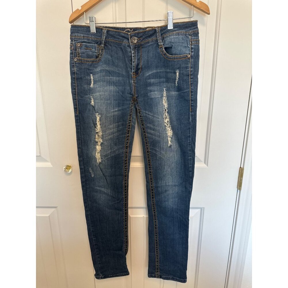 Cest Toi Womens Distressed Blue Skinny Jeans Size 9